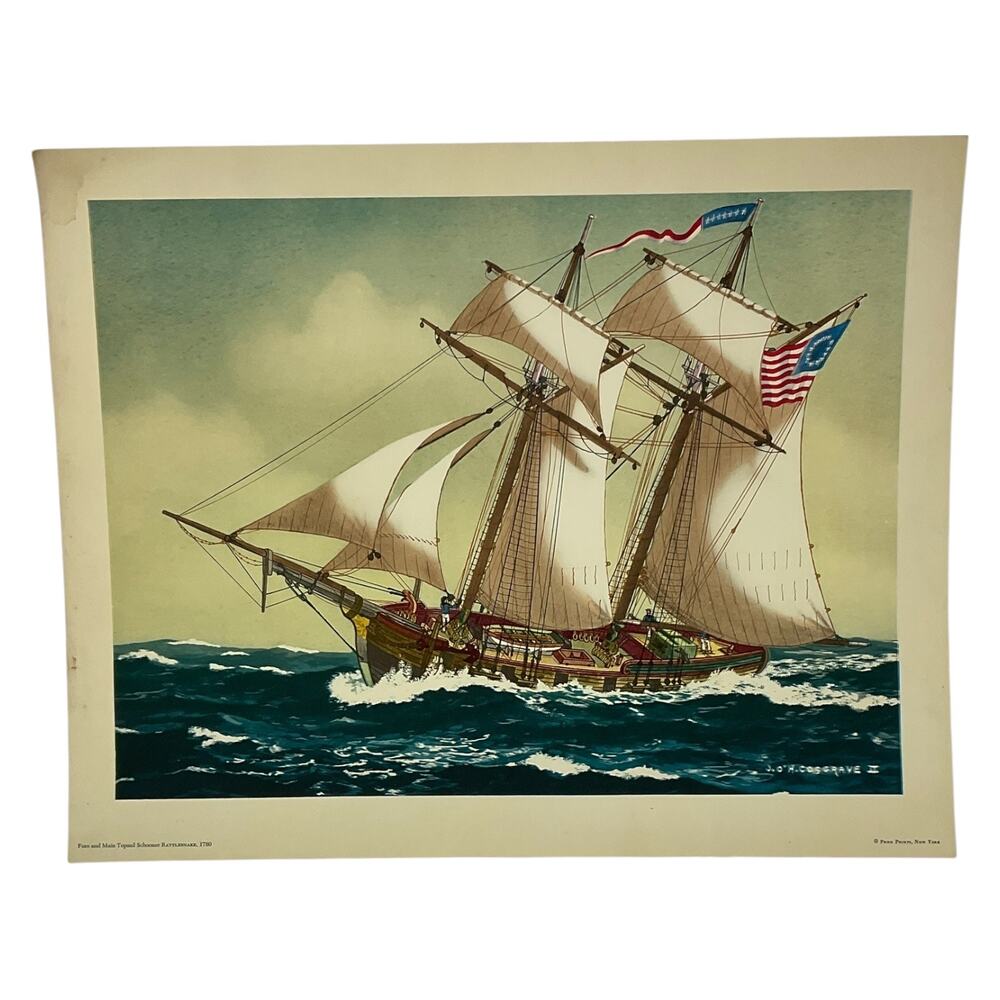 Rattlesnake 1780‎ Schooner Print by Cosgrave Penn Prints Vintage Maritime Art